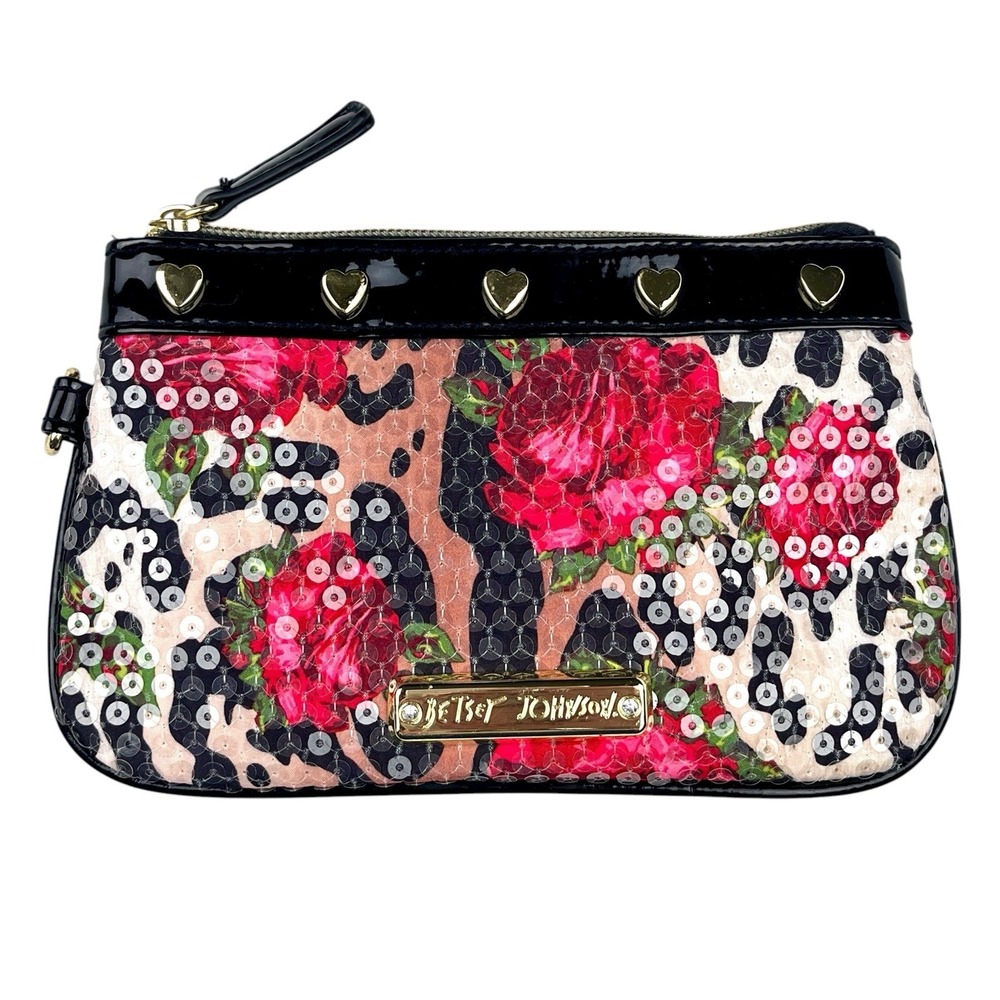 Betsey Johnson‎ Betseyville Wristlet Sequin Cheetah Blossom Bag No Strap